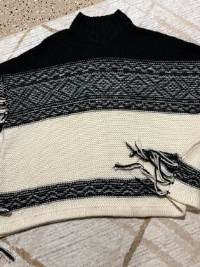 Ruff Hewn Black, Grey and Cream Knit Blanket/Poncho Sweater